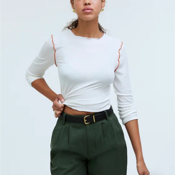 Madewell Tops - Madewell Contrast-Stitched Crewneck Crop Tee L NWT Flaws